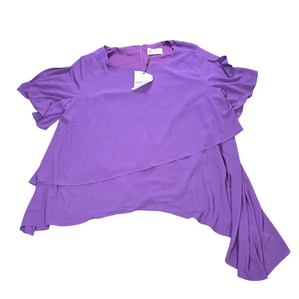 Hanna Nikole Cold Shoulder Blouse Women's Size 24W Purple Asymmetrical Layer NWT